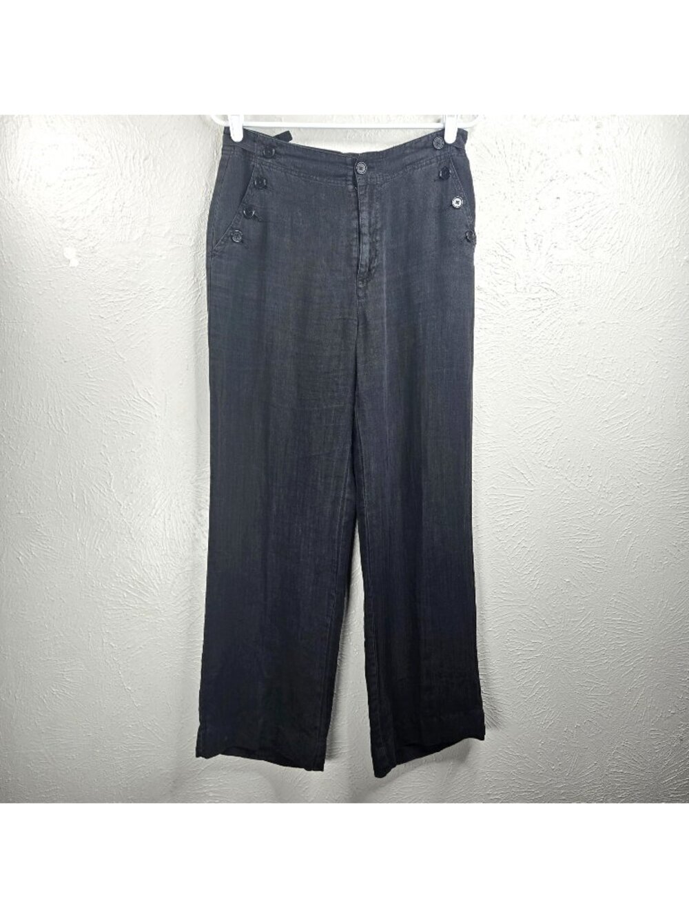 Sundance Black‎ Linen Pants High Rise Adjustable Waist Relaxed Fit Minimalist 4